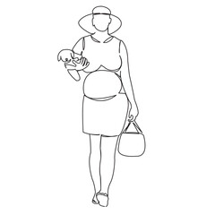 One continuous single drawing line art doodle pregnancy, dog, woman, pregnant, belly, expecting. Isolated flat illustration hand draw contour on a white background

