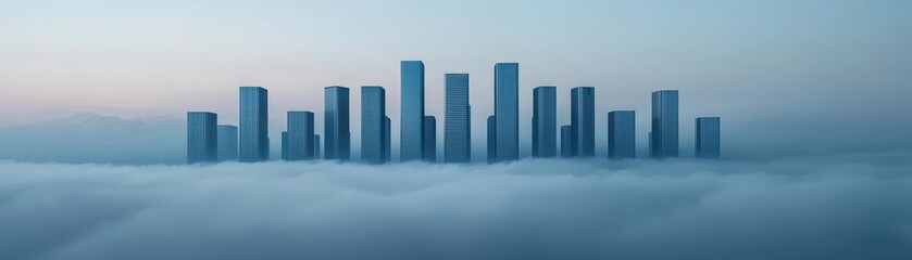 Fototapeta premium Surreal image of wind turbines floating in a cloud-filled sky, symbolizing clean, renewable energy innovation