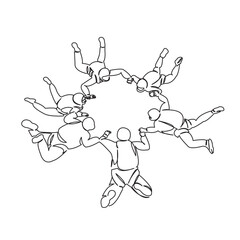 One continuous single drawing line art doodle diving, sky, fun, extreme, sport, parachuting. Isolated flat illustration hand draw contour on a white background
