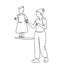 One continuous single drawing line art doodle mother, daughter, family, parent, people, child, woman, mom. Isolated flat illustration hand draw contour on a white background
