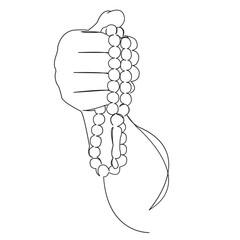 One continuous single drawing line art doodle hand, religion, rosary, faith, religious. Isolated flat illustration hand draw contour on a white background
