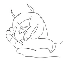 One continuous single drawing line art flat doodle two, hand, heart, valentine, love, romantic. Isolated image hand draw contour on a white background
