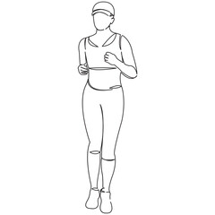 One continuous single drawing line art flat doodle sport, female, athlete, run, healthy, runner, training, activity. Isolated image hand draw contour on a white background
