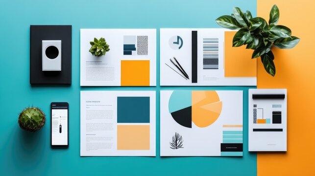 Minimalist brochure layout with organized sections, modern colors for corporate presentation.
