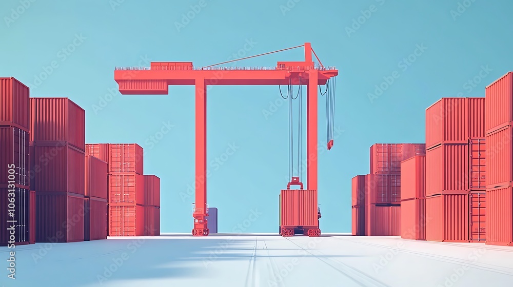 Poster a shipping container yard with cranes and containers, with space for text