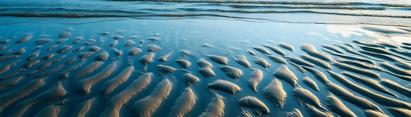 Receding Water Reveals Sand Formations on a Beach