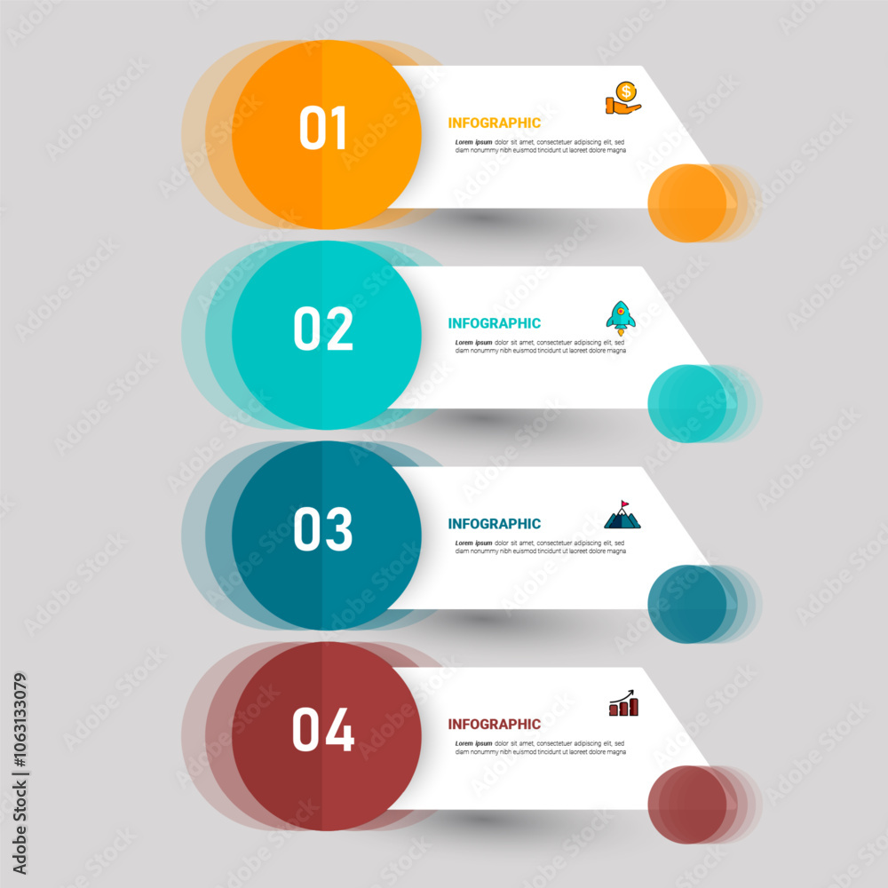 Poster Modern infographic template with four steps for business data presentation. Vector. 
