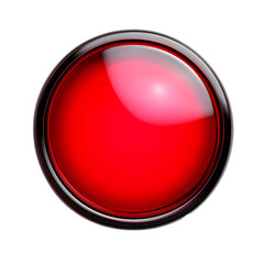 Red circle button with glowing red light isolated on white background.