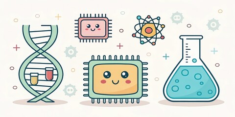 cute cartoon biotechnology background