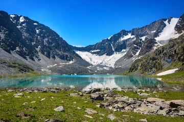 Wonderful mountain landscape, lake, highland, peak, beauty world Picturesque view near Asan Tukum lake