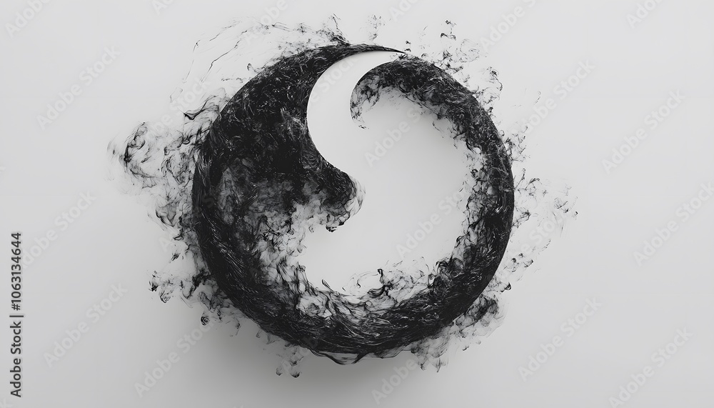 Poster a captivating abstract design featuring a swirling black shape on a light background, symbolizing du