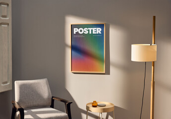 Mockup Of Customizable Framed Artwork On Wall