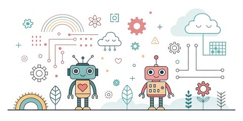Obraz premium cute cartoon artificial intelligence background