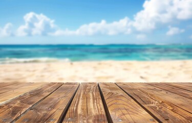 Fototapeta premium Wooden Deck Overlooking a Tranquil Beach