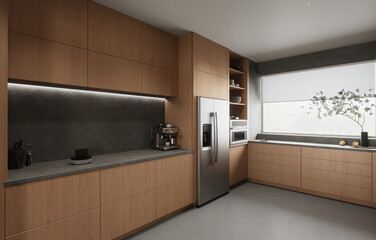 Modern wood kitchen designs include sleek countertops that enhance functionality and beauty