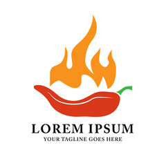 Hot Chili Pepper Vector Logo with Fire Spicy Food Design for Sauce and Seasoning Brand Illustration Design