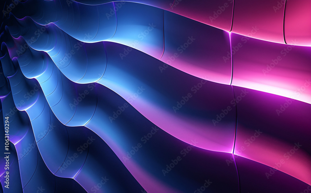 Poster 3d render of an abstract background with blue and purple gradient lines in the shape of an undulatin