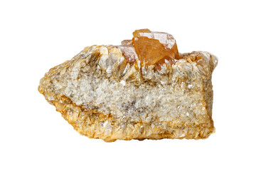 Scheelite  mineral stone on a white background close up.