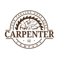Vintage Saw and Wood Cutting Vector Logo for Carpentry or Woodworking Business