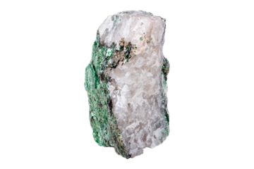 Fuchsite mineral stone on a white background close up.
