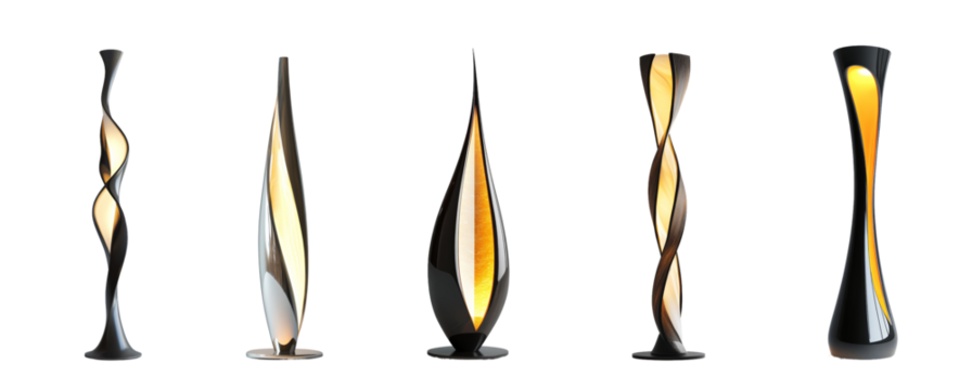 Elegant modern lamps showcasing innovative design with sleek curves and warm lighting, perfect for contemporary interiors