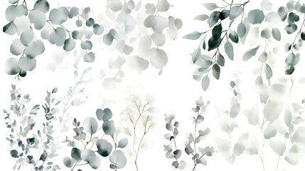 Elegant watercolor collection. This artistic, soft-textured clipart set on a white background offers a natural, muted color palette perfect for botanical designs