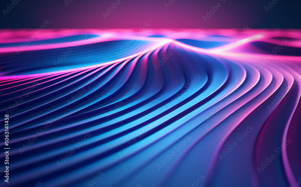 Poster 3d render of an abstract background with blue and purple gradient lines on a striped pattern in the 