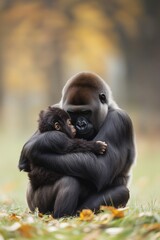 Naklejka premium a gorilla mom natural cute lovely hug with her baby
