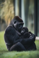 Naklejka premium a gorilla mom natural cute lovely hug with her baby