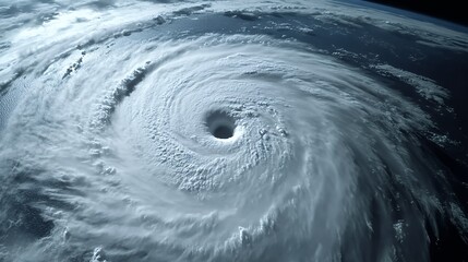 A powerful hurricane swirling over the ocean, seen from space.