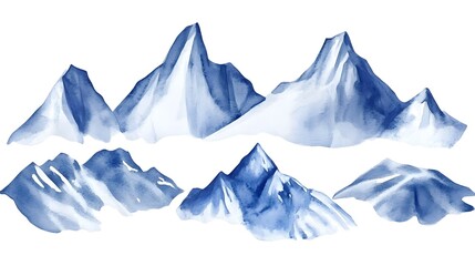 Isolated watercolor mountain clipart with a white background, spaced out for use in designs. This minimalist mountain landscape illustration is ideal for nature-themed projects