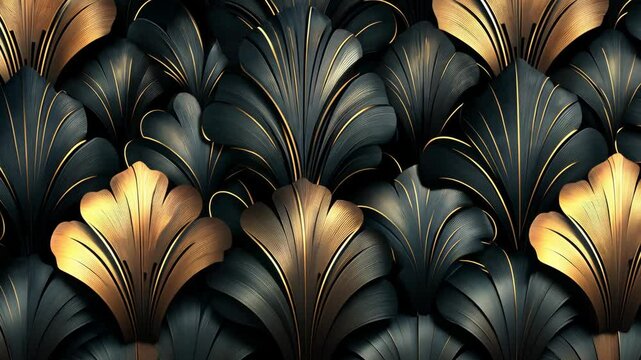 A close-up shot of black and gold floral pattern with textured details