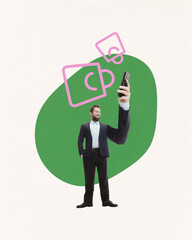 Businessman using mobile phone for online services, digital payment and virtual wallet....