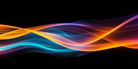 Abstract, colorful light waves on a black background, creating a dynamic and energetic visual with flowing, vibrant lines and a sense of motion.