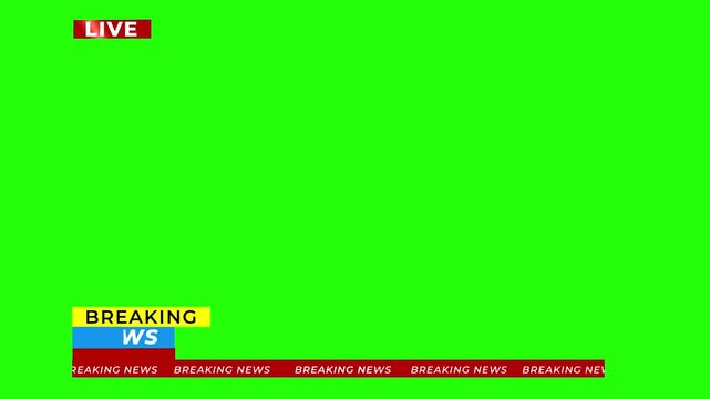 Breaking News - Lower third live breaking news background green screen and seamless looping ticker with blank text boxes.