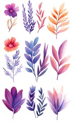 generation AI,flowers_clip art_set_illustration_in_watercolor