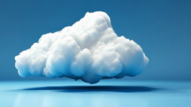 A fluffy white cloud floats against a light blue background