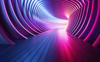 3D render of an abstract background with blue and purple gradient lines on a striped pattern in the style of a futuristic geometric shape.