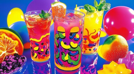 Vibrant Party Cocktails with Fresh Fruit and Balloons