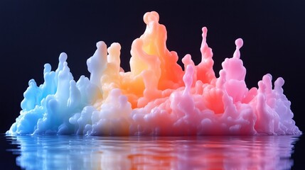 A mesmerizing display of colorful, abstract wax formations with gradient hues of blue, pink, and...