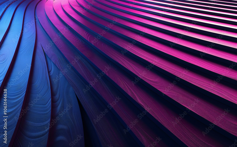 Poster 3d render of an abstract background with blue and purple gradient lines on a striped pattern in the 