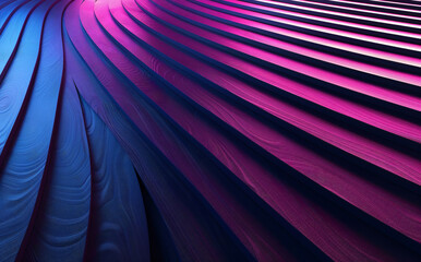 3D render of an abstract background with blue and purple gradient lines on a striped pattern in the style of a futuristic geometric shape.