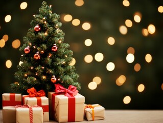 A festive Christmas tree surrounded by beautifully wrapped gifts.
