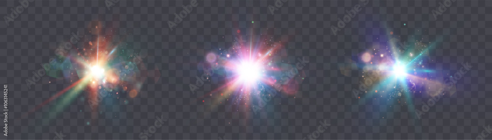 Aufkleber glow effect of bright multicolored flowers. light effect of bright glowing light. star explosions wi
