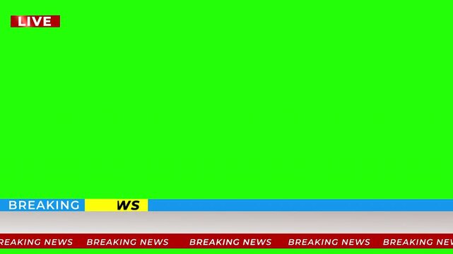 Breaking News - Lower third live breaking news background green screen and seamless looping ticker with blank text boxes.
