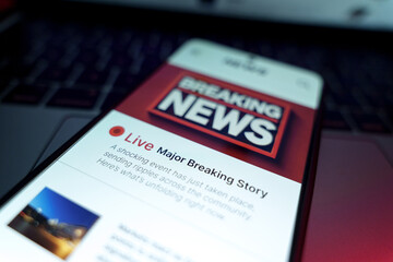 Breaking news headline concept on world news media portal