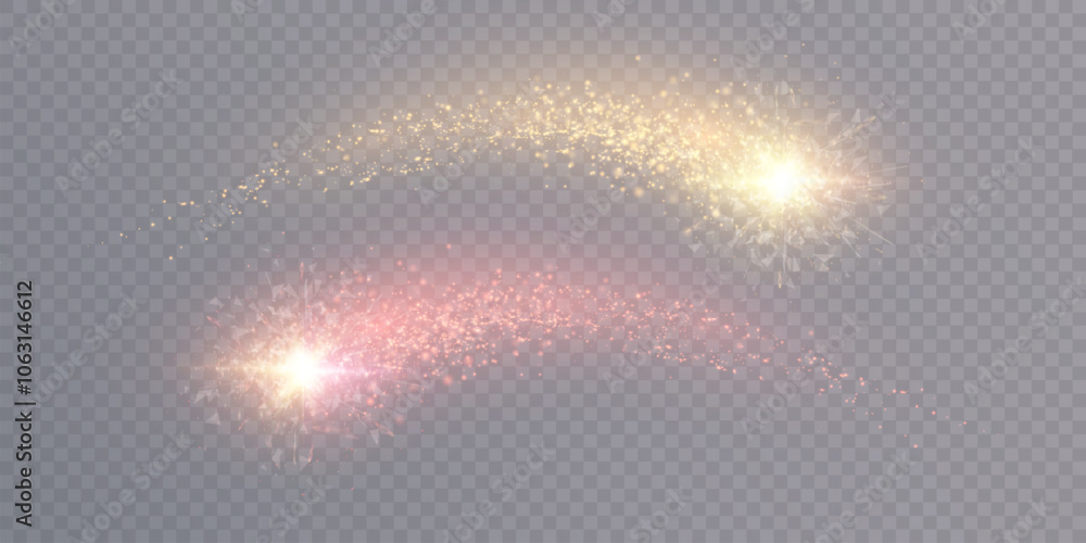 Poster Bright comet of sparkling shine. Magical light and shine effect for web design and fairytale design decoration.