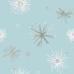 Seamless pattern with gold and white flowers on blue background