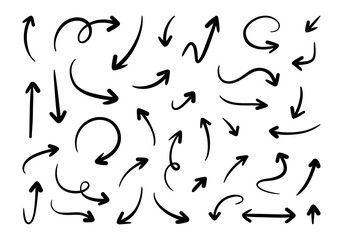 Hand Drawn Arrows for Visual Design. A versatile collection of various hand-drawn arrow styles including curved, looped, thick, spiral. for use in presentations, infographics, and graphic design