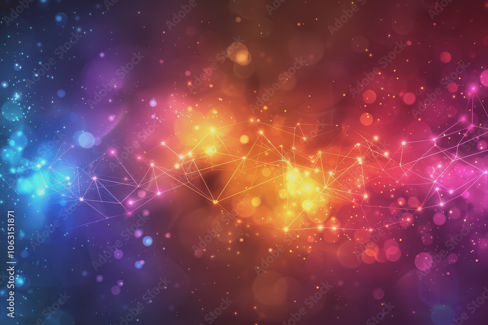 Wall mural a beautiful abstract digital technology background with colorful network connection lines.